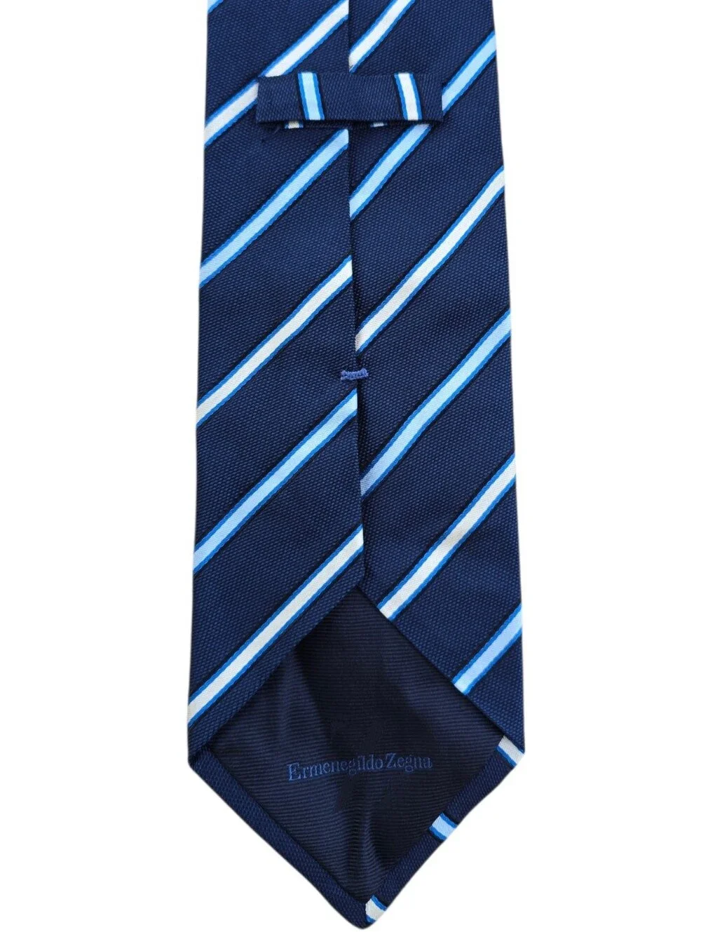 Ermenegildo Zegna Navy Blue And Cream Silk Striped Neck Tie